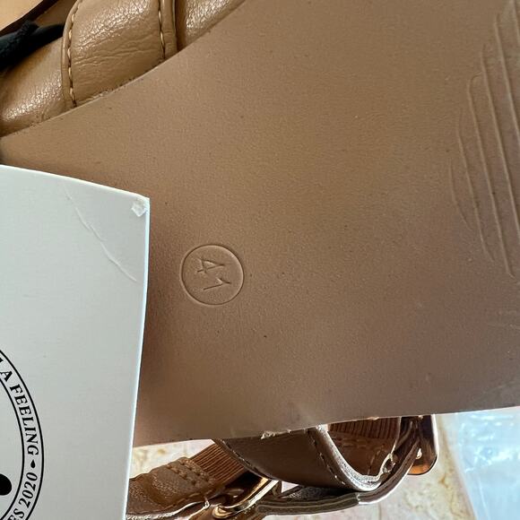 Cider Tan Gold Strappy Grommet Mary Jane Flats Womens 41 NWT - Picture 9 of 14